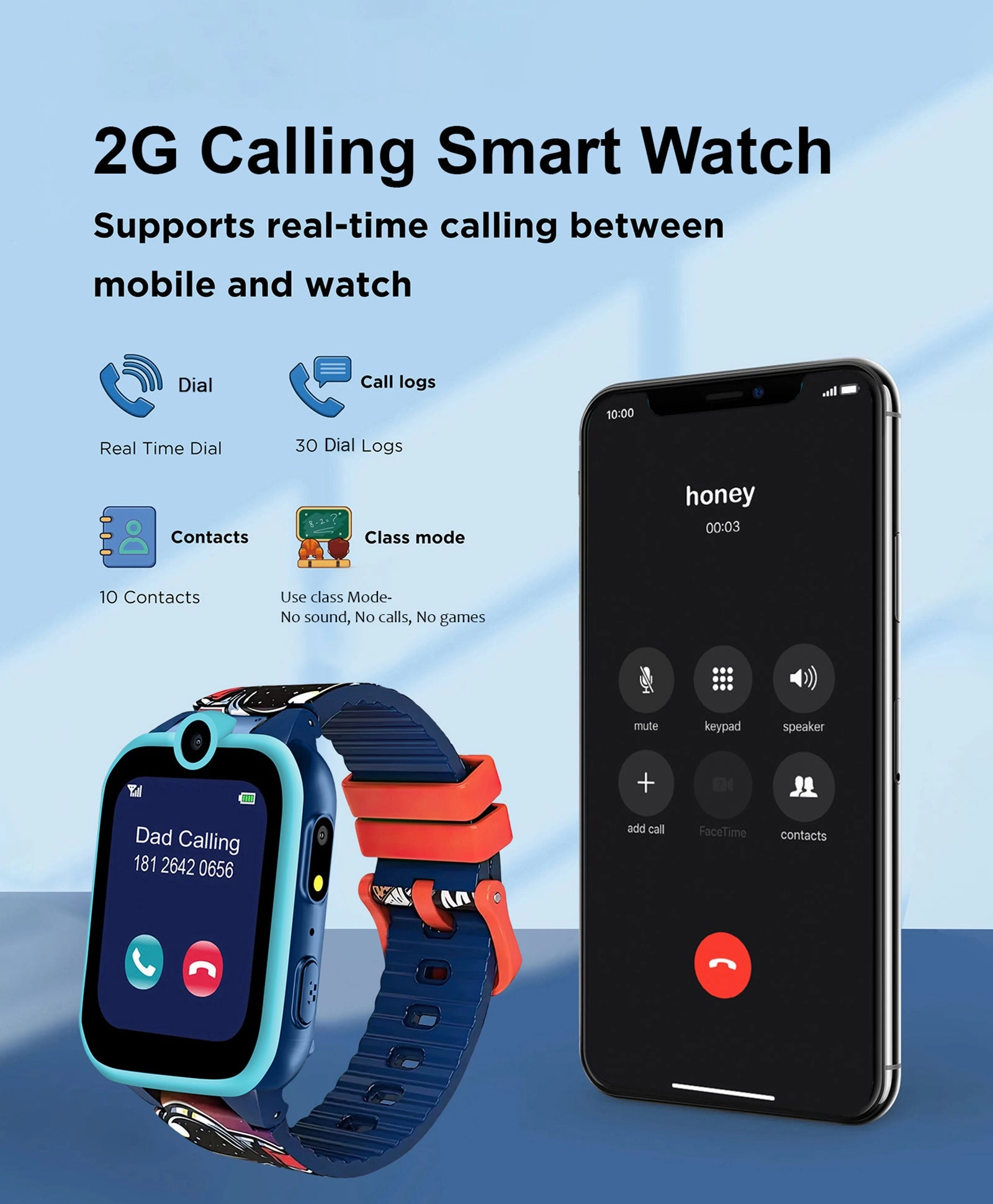 Spiky Griffin Calling Feature Loaded Smartwatch - Blue