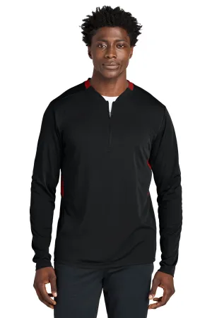 Sport-Tek Mens Club Moisture Wicking 1/4 Zip Sweatshirt - Black/Deep Red