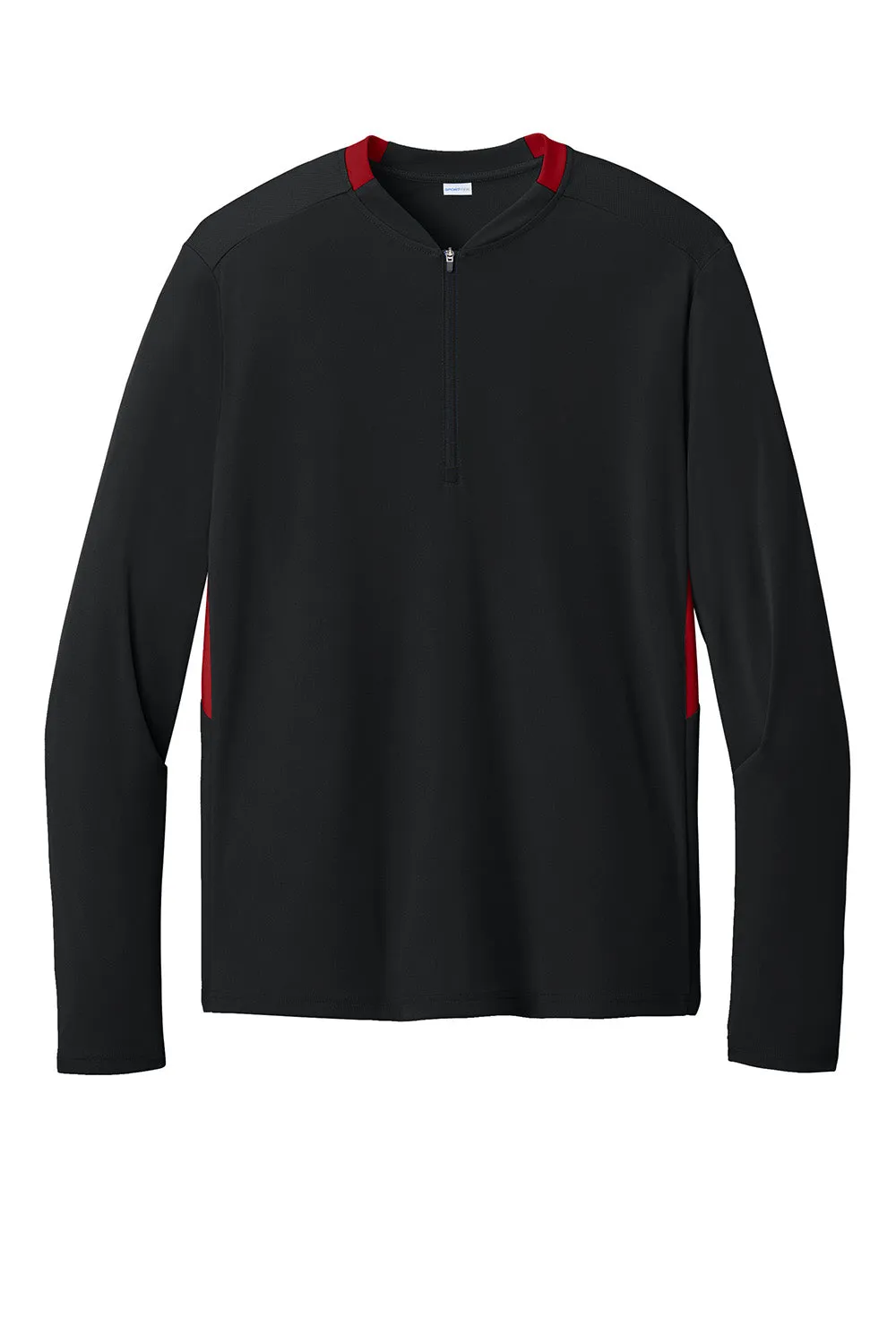 Sport-Tek Mens Club Moisture Wicking 1/4 Zip Sweatshirt - Black/Deep Red