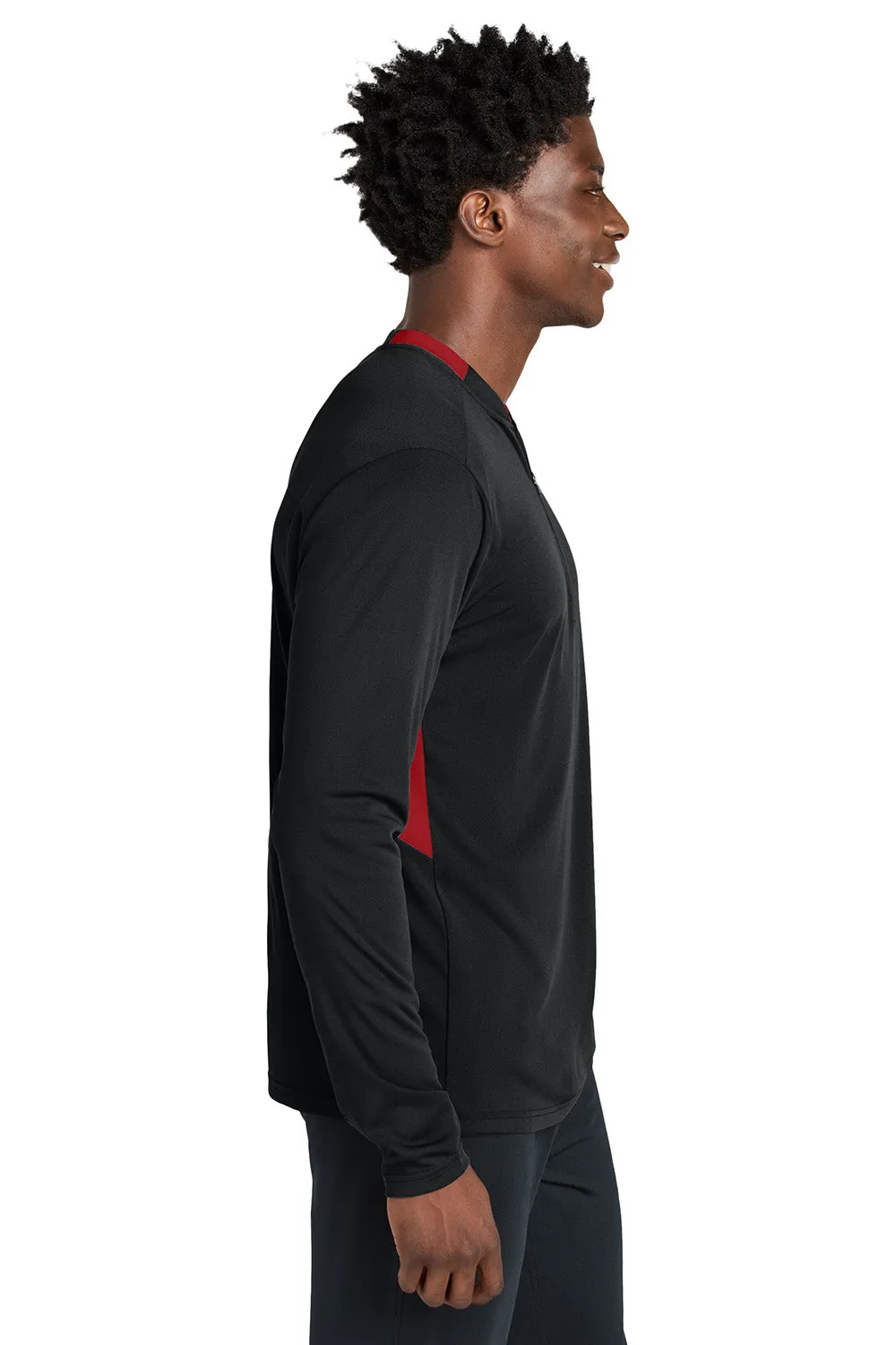 Sport-Tek Mens Club Moisture Wicking 1/4 Zip Sweatshirt - Black/Deep Red