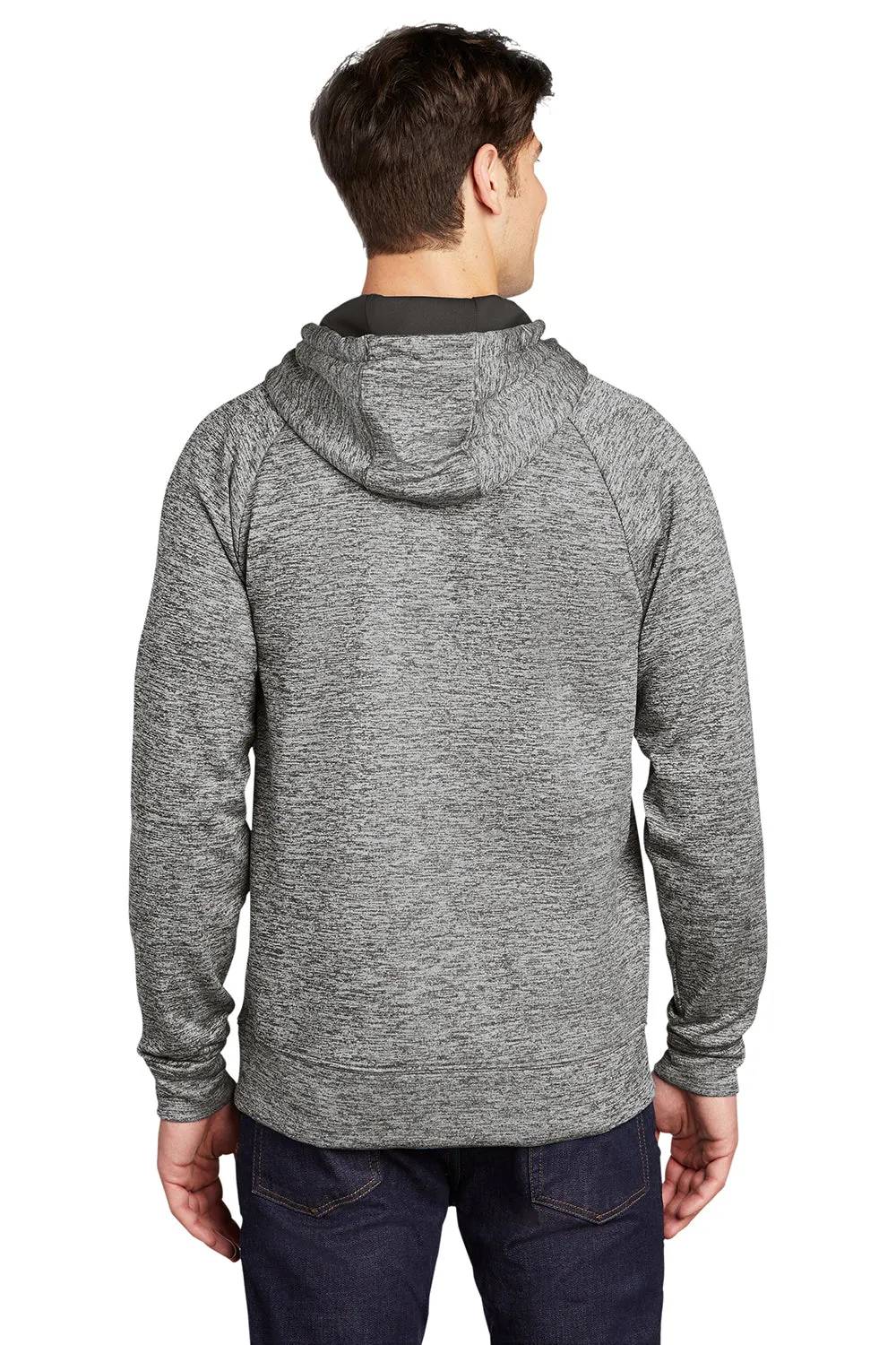 Sport-Tek Mens Electric Heather Moisture Wicking Fleece Hooded Sweatshirt Hoodie w/ Pouch Pocket - Black Electric Clothing Sport-Tek