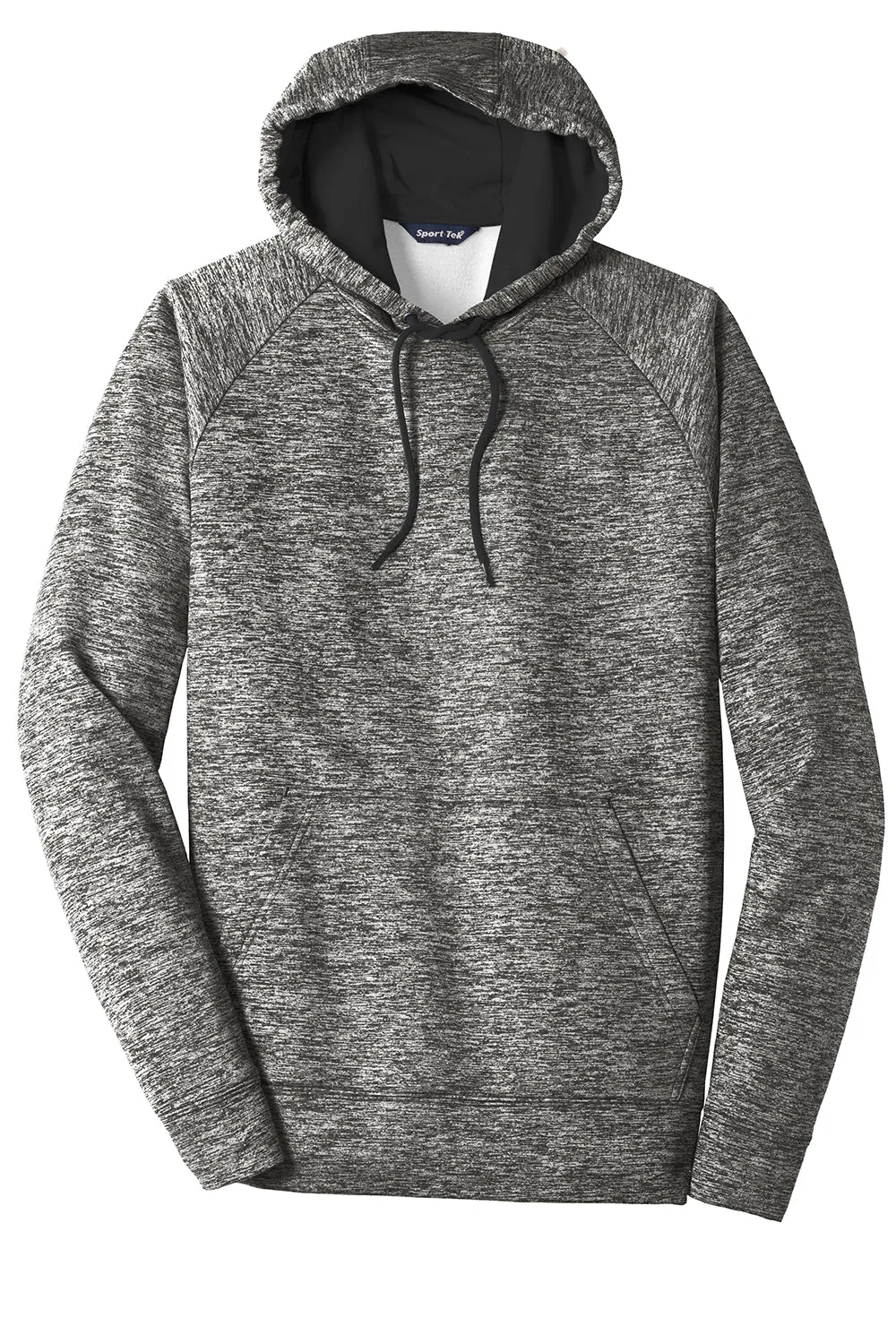 Sport-Tek Mens Electric Heather Moisture Wicking Fleece Hooded Sweatshirt Hoodie w/ Pouch Pocket - Black Electric Clothing Sport-Tek