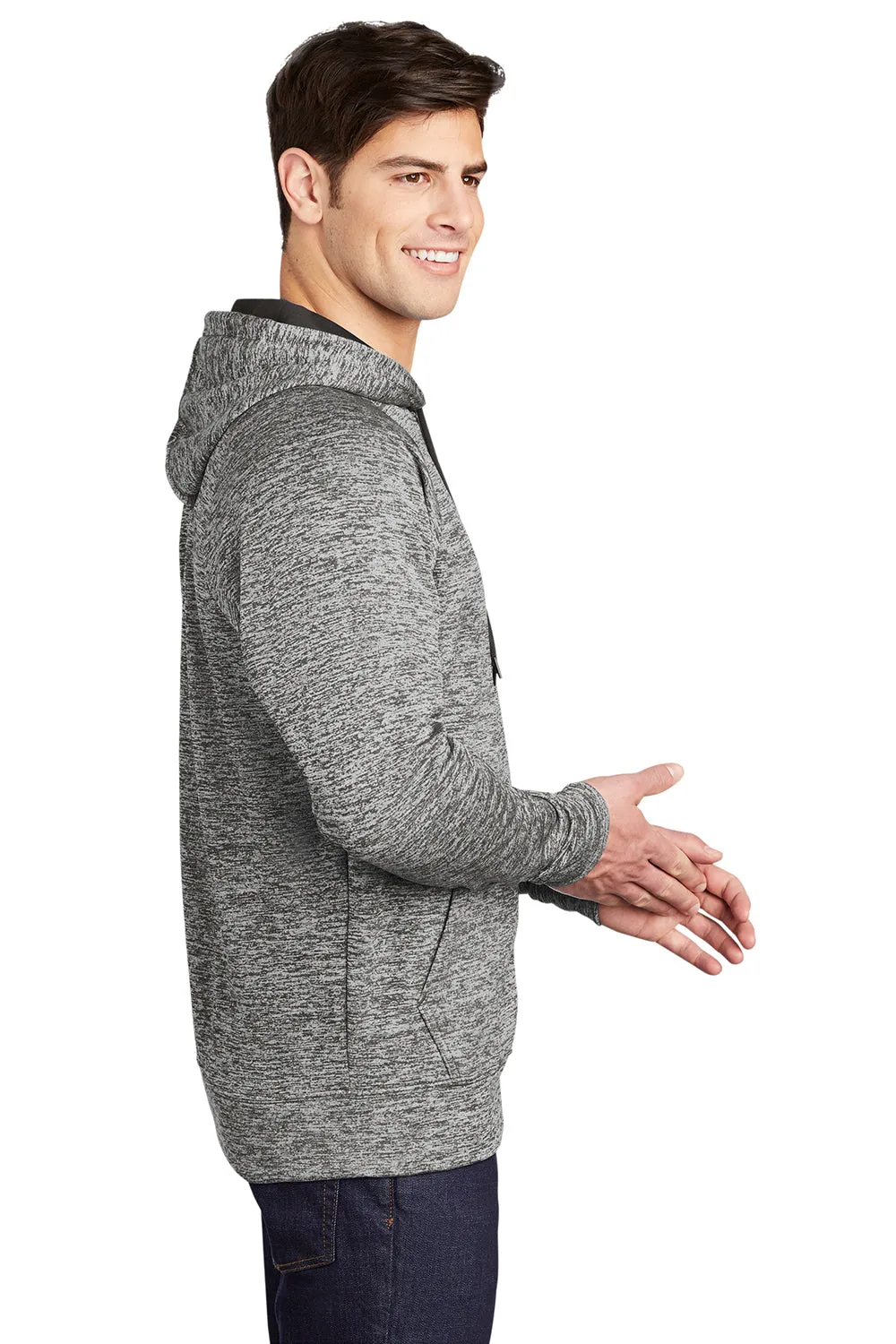 Sport-Tek Mens Electric Heather Moisture Wicking Fleece Hooded Sweatshirt Hoodie w/ Pouch Pocket - Black Electric Clothing Sport-Tek