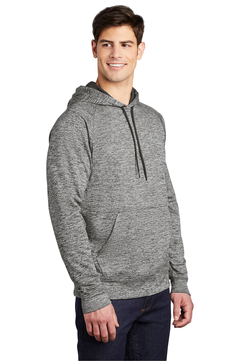 Sport-Tek Mens Electric Heather Moisture Wicking Fleece Hooded Sweatshirt Hoodie w/ Pouch Pocket - Black Electric Clothing Sport-Tek