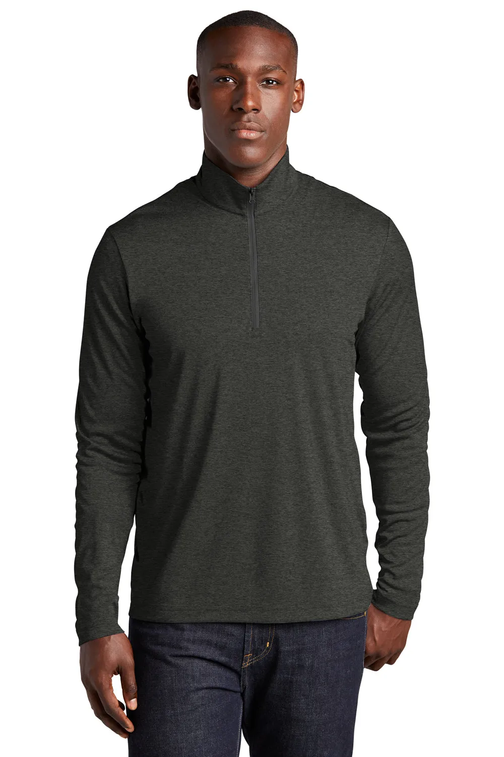 Sport-Tek Mens Endeavor Moisture Wicking 1/4 Zip Sweatshirt - Heather Black Clothing Sport-Tek