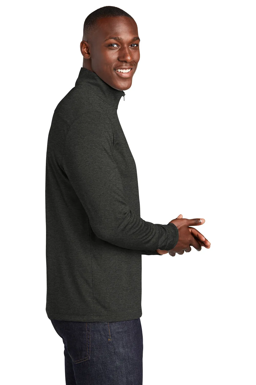 Sport-Tek Mens Endeavor Moisture Wicking 1/4 Zip Sweatshirt - Heather Black Clothing Sport-Tek