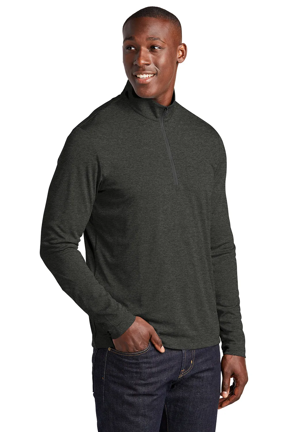 Sport-Tek Mens Endeavor Moisture Wicking 1/4 Zip Sweatshirt - Heather Black Clothing Sport-Tek