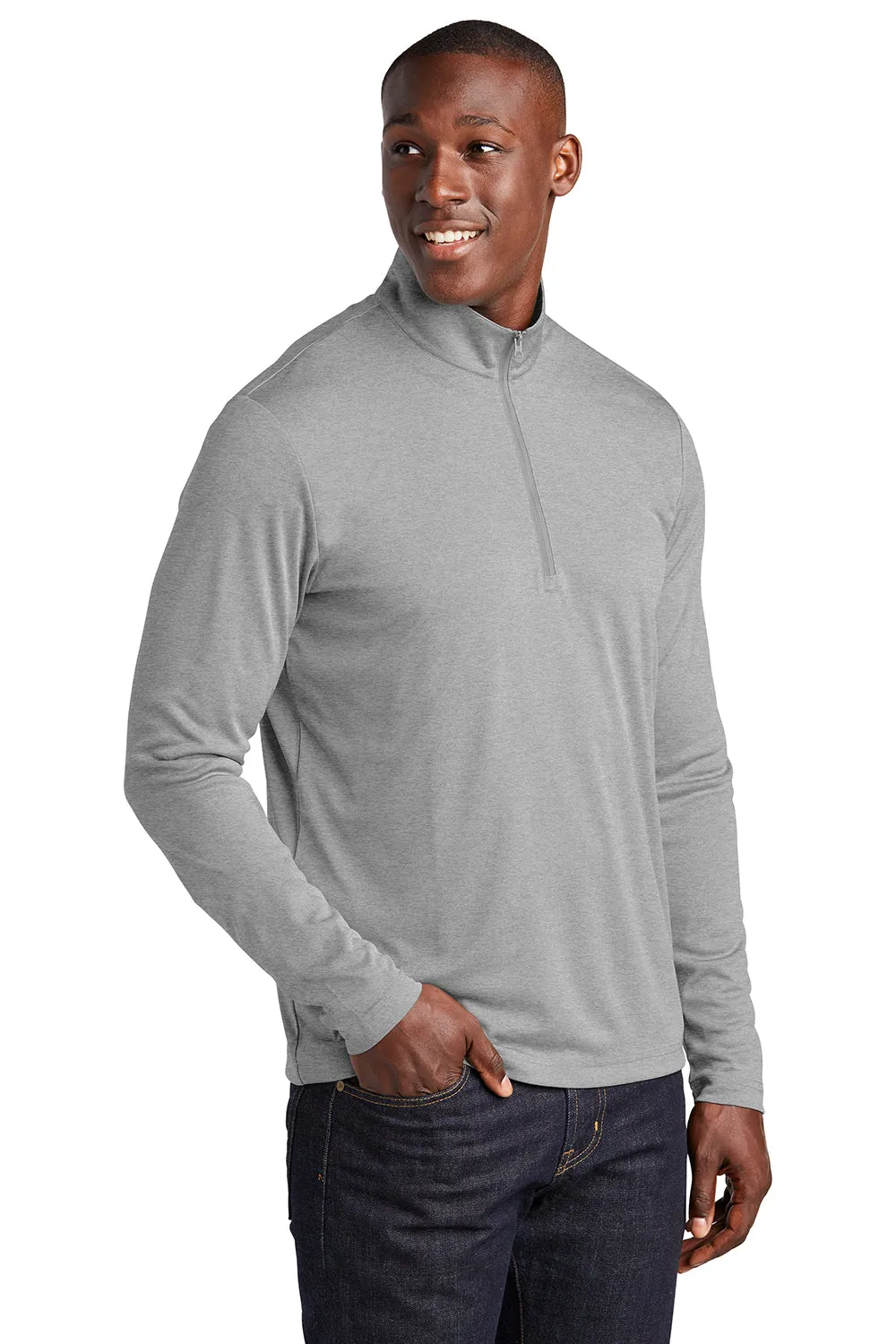 Sport-Tek Mens Endeavor Moisture Wicking 1/4 Zip Sweatshirt - Heather Light Grey Clothing Sport-Tek