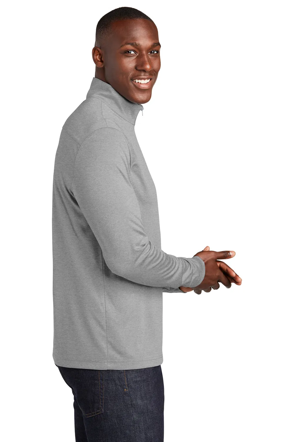 Sport-Tek Mens Endeavor Moisture Wicking 1/4 Zip Sweatshirt - Heather Light Grey Clothing Sport-Tek
