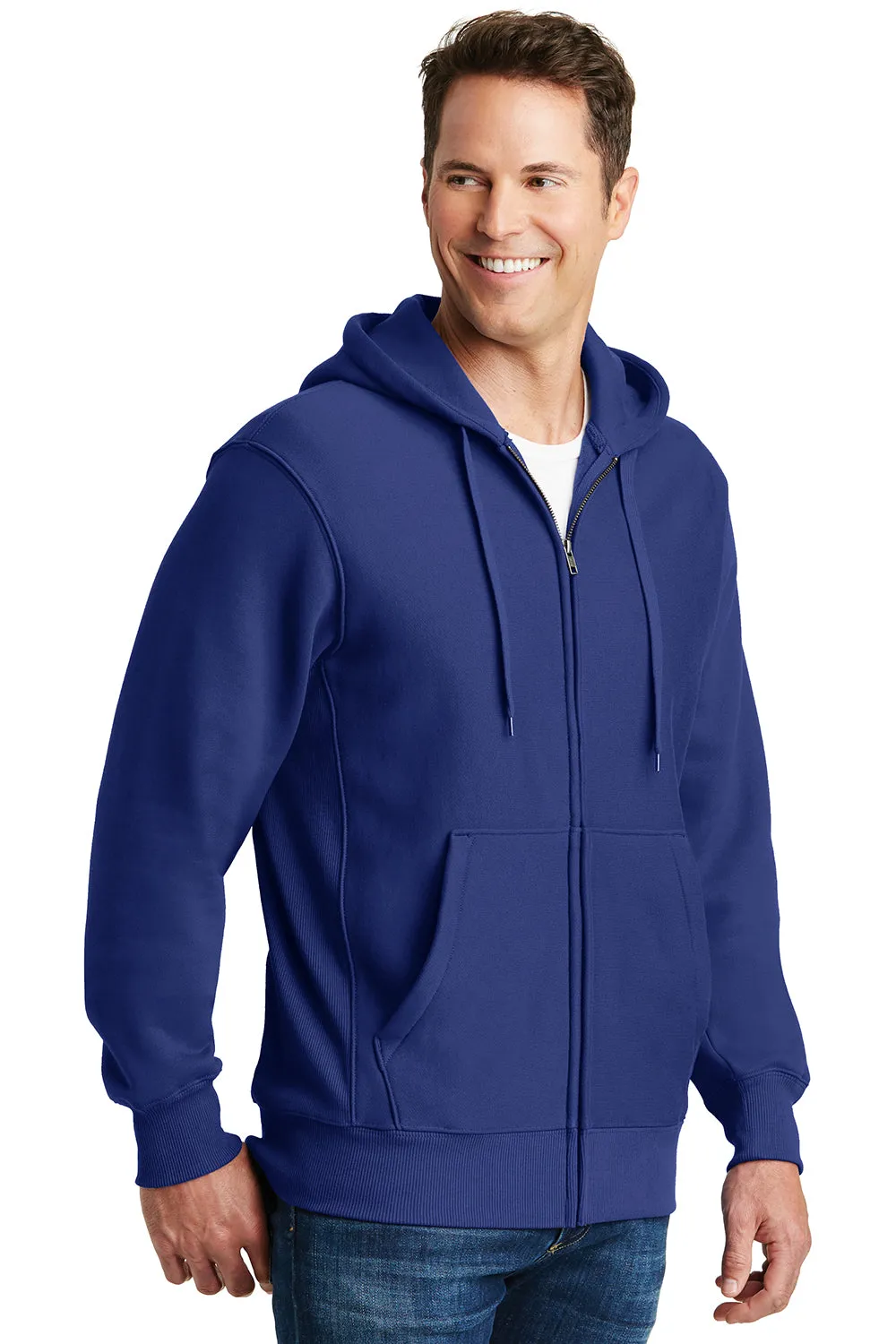 Sport-Tek Mens Fleece Full Zip Hooded Sweatshirt Hoodie w/ Pockets - Royal Blue