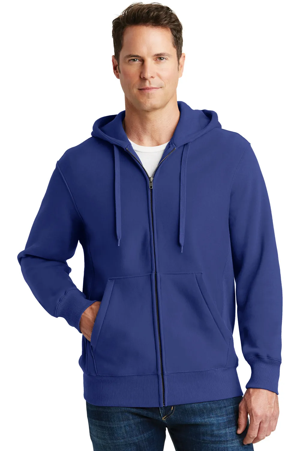 Sport-Tek Mens Fleece Full Zip Hooded Sweatshirt Hoodie w/ Pockets - Royal Blue