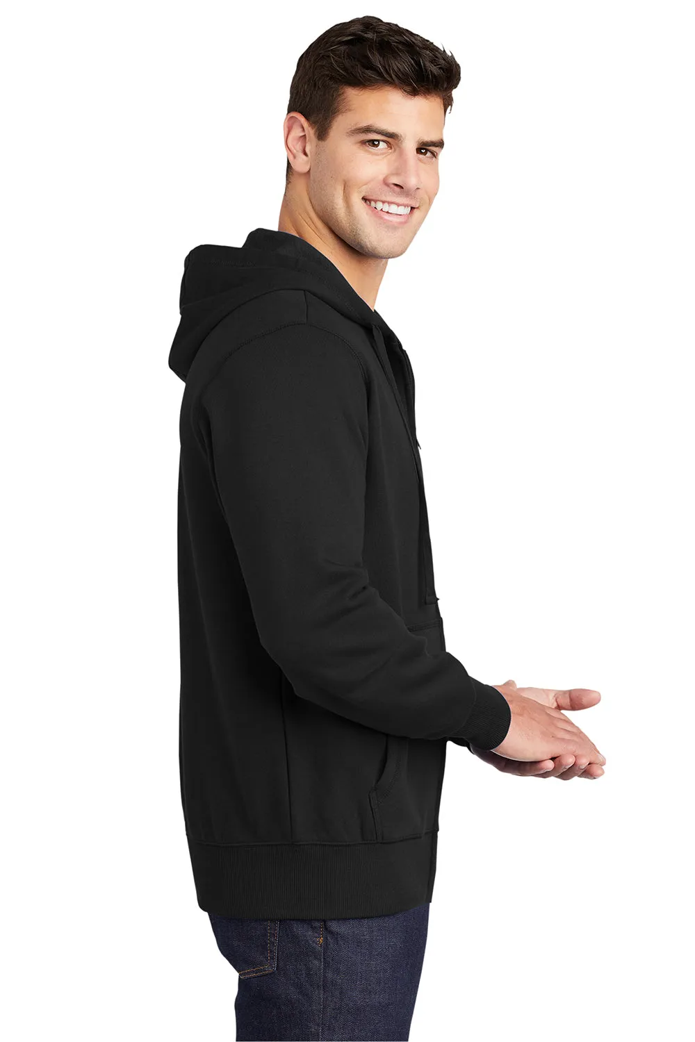 Sport-Tek Mens Fleece Full Zip Hooded Sweatshirt Hoodie w/ Pouch Pocket - Black Clothing Sport-Tek