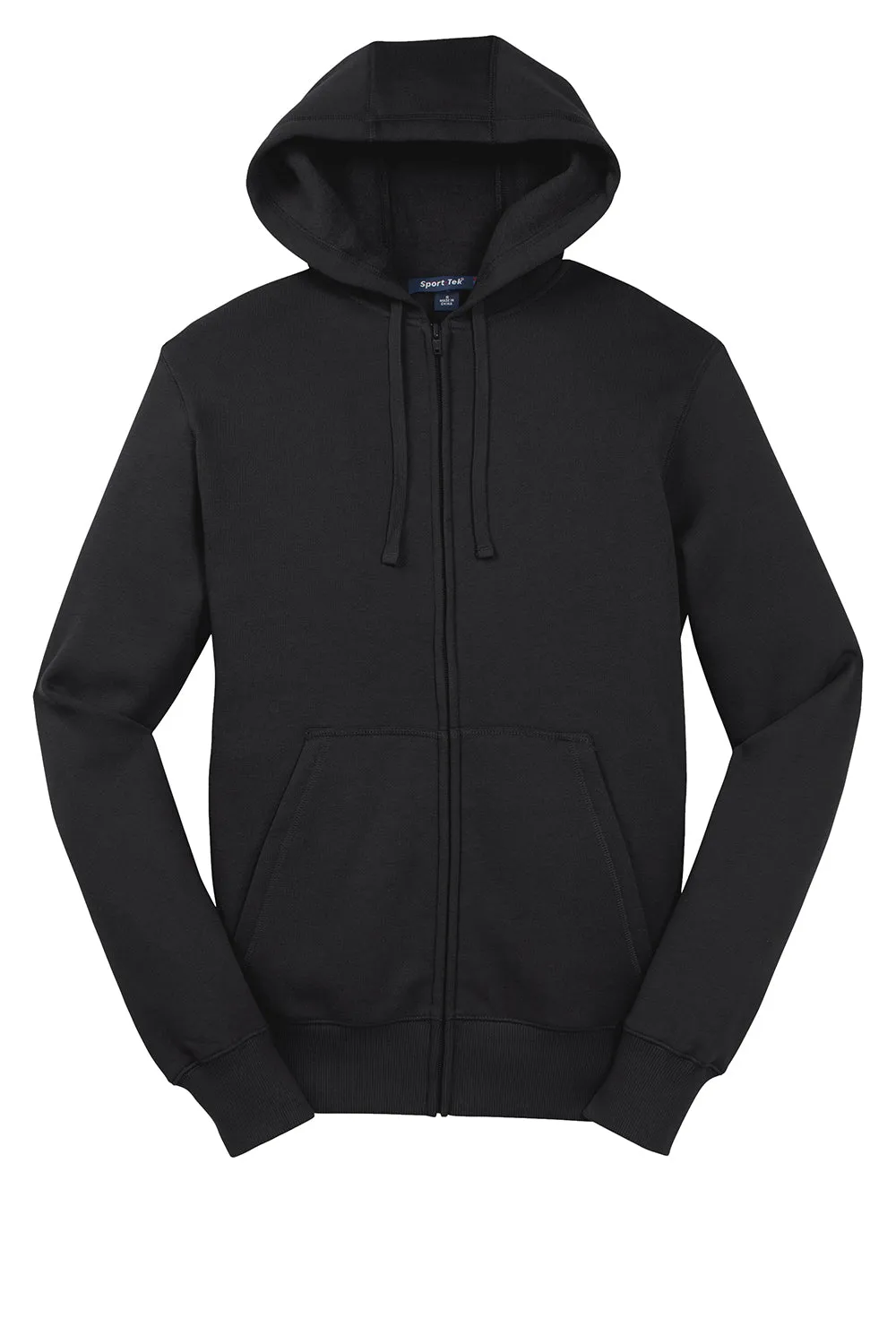 Sport-Tek Mens Fleece Full Zip Hooded Sweatshirt Hoodie w/ Pouch Pocket - Black Clothing Sport-Tek
