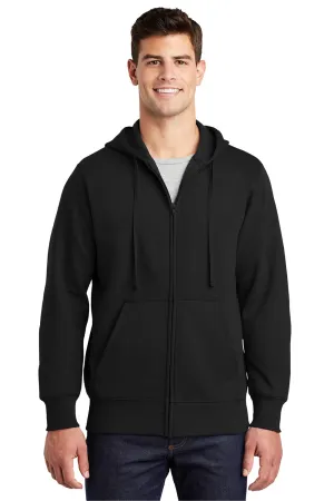 Sport-Tek Mens Fleece Full Zip Hooded Sweatshirt Hoodie w/ Pouch Pocket - Black Clothing Sport-Tek