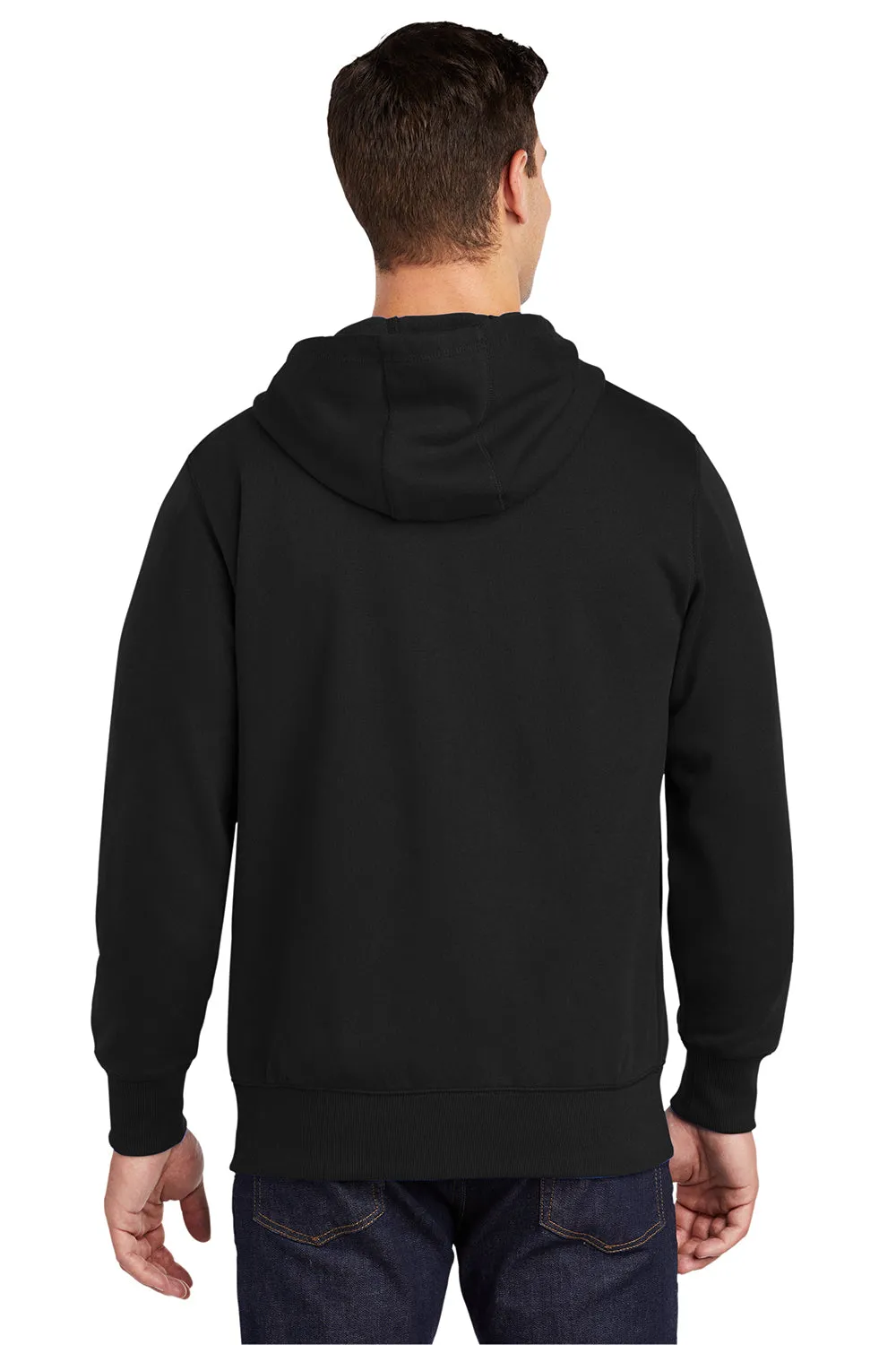 Sport-Tek Mens Fleece Full Zip Hooded Sweatshirt Hoodie w/ Pouch Pocket - Black Clothing Sport-Tek