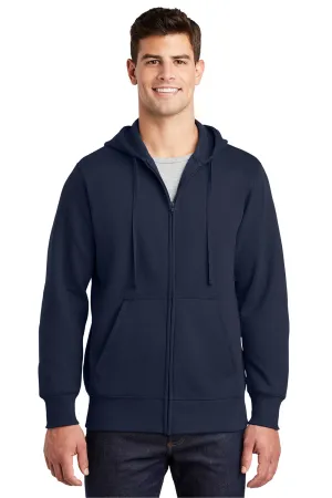 Sport-Tek Mens Fleece Full Zip Hooded Sweatshirt Hoodie w/ Pouch Pocket - True Navy Blue Clothing Sport-Tek