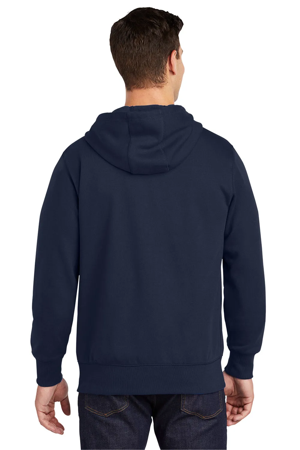 Sport-Tek Mens Fleece Full Zip Hooded Sweatshirt Hoodie w/ Pouch Pocket - True Navy Blue Clothing Sport-Tek