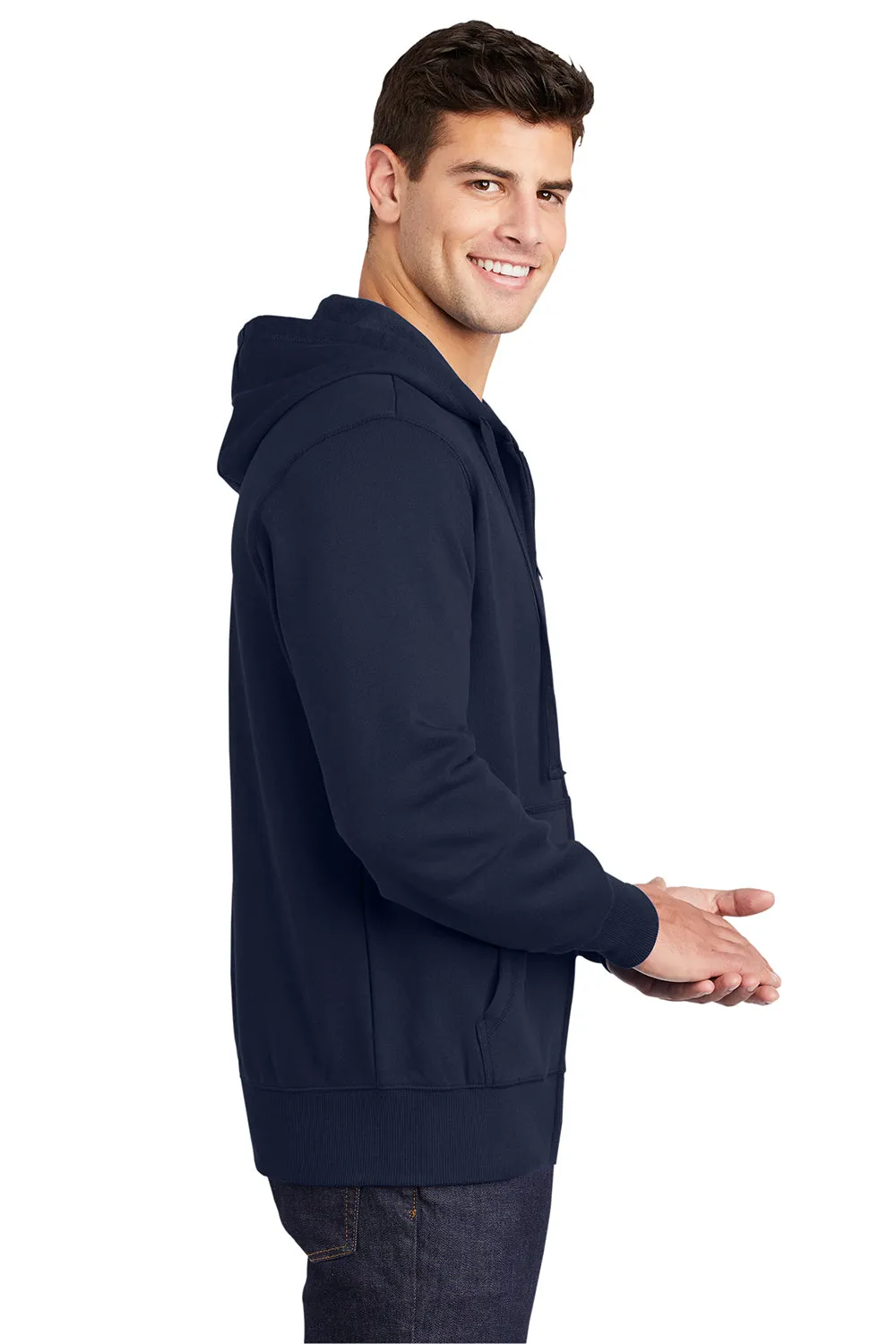 Sport-Tek Mens Fleece Full Zip Hooded Sweatshirt Hoodie w/ Pouch Pocket - True Navy Blue Clothing Sport-Tek