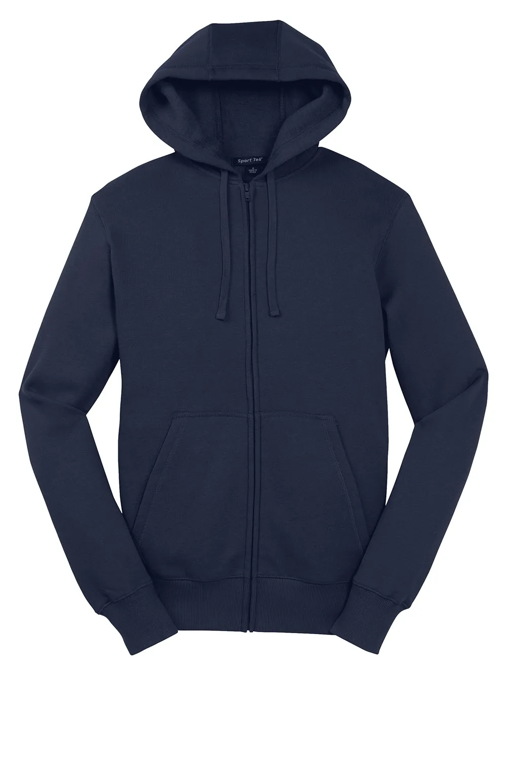 Sport-Tek Mens Fleece Full Zip Hooded Sweatshirt Hoodie w/ Pouch Pocket - True Navy Blue Clothing Sport-Tek