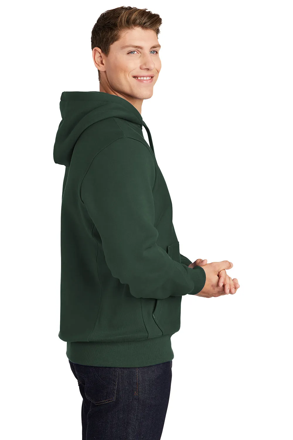 Sport-Tek Mens Fleece Hooded Sweatshirt Hoodie w/ Pouch Pocket - Dark Green Clothing Sport-Tek