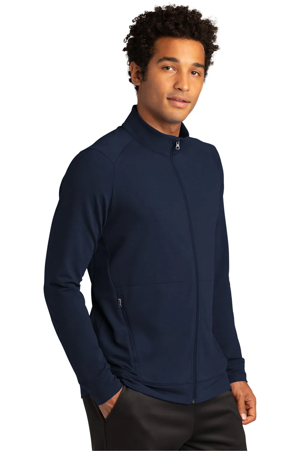 Sport-Tek Mens Flex Fleece Moisture Wicking Full Zip Sweatshirt w/ Pockets - True Navy Blue Clothing Sport-Tek