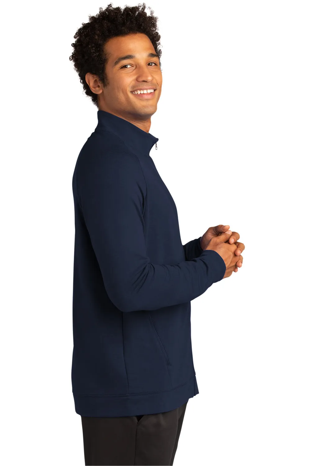 Sport-Tek Mens Flex Fleece Moisture Wicking Full Zip Sweatshirt w/ Pockets - True Navy Blue Clothing Sport-Tek