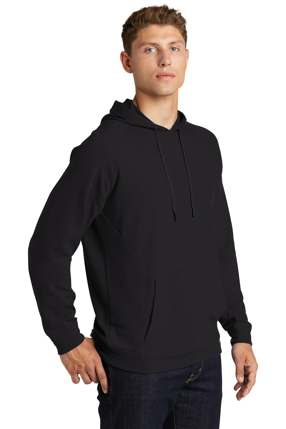 Sport-Tek Mens French Terry Hooded Sweatshirt Hoodie w/ Pouch Pocket - Black Clothing Sport-Tek