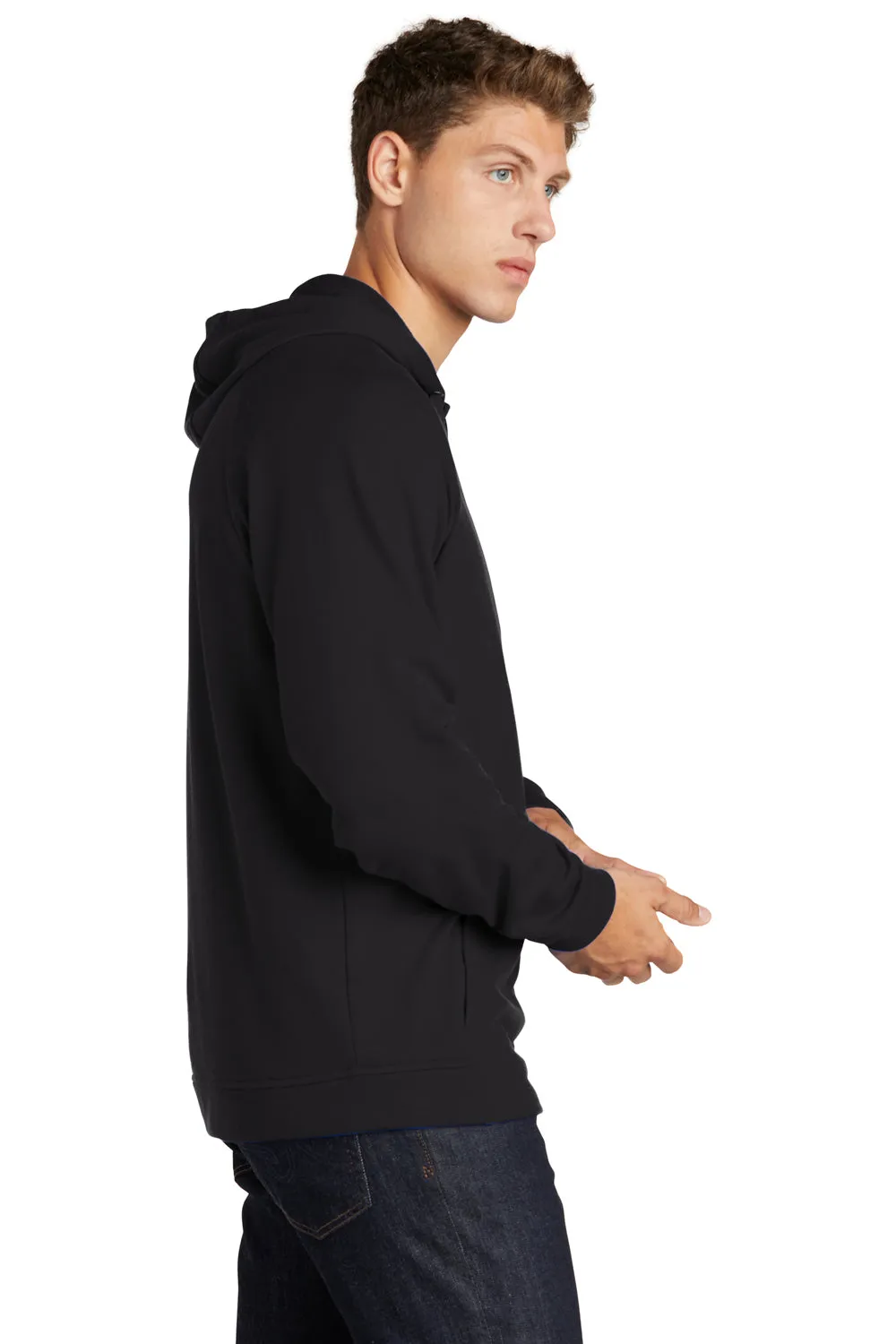 Sport-Tek Mens French Terry Hooded Sweatshirt Hoodie w/ Pouch Pocket - Black Clothing Sport-Tek