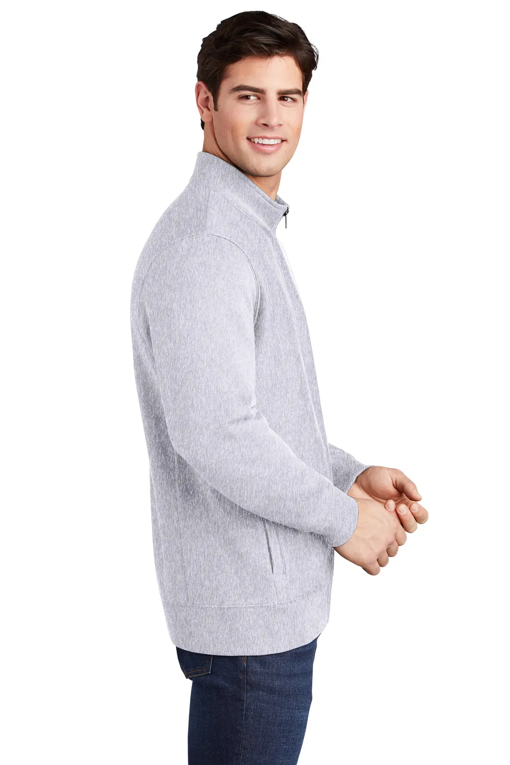 Sport-Tek Mens Full Zip Sweatshirt w/ Pockets - Heather Grey Clothing Sport-Tek