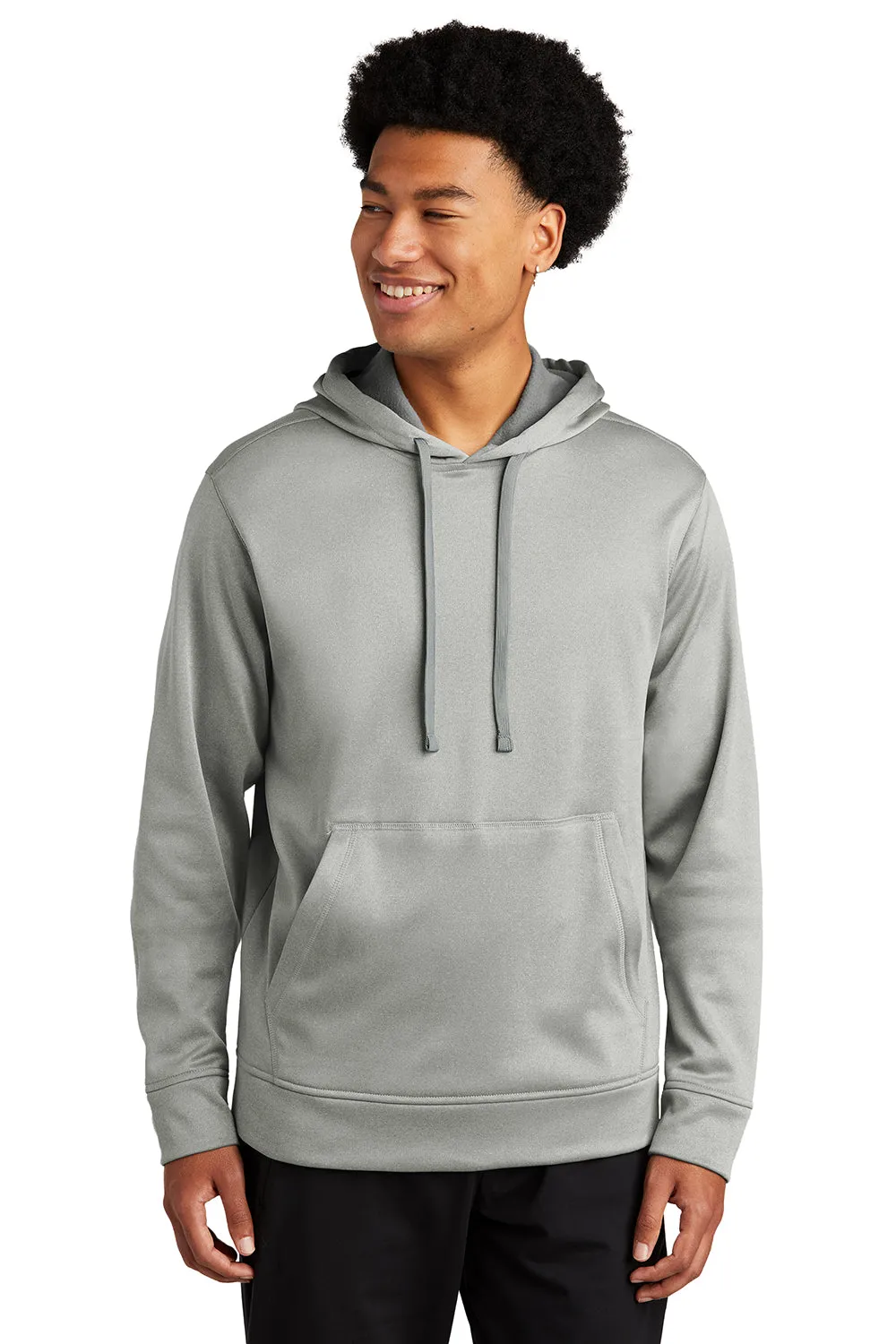 Sport-Tek Mens Heather Sport-Wick Moisture Wicking Fleece Hooded Sweatshirt Hoodie w/ Pouch Pocket - Heather Dark Silver Grey Clothing Sport-Tek