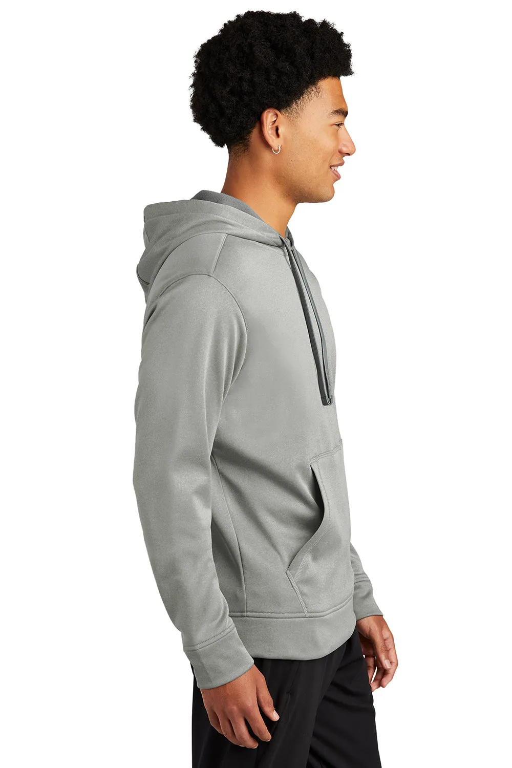 Sport-Tek Mens Heather Sport-Wick Moisture Wicking Fleece Hooded Sweatshirt Hoodie w/ Pouch Pocket - Heather Dark Silver Grey Clothing Sport-Tek