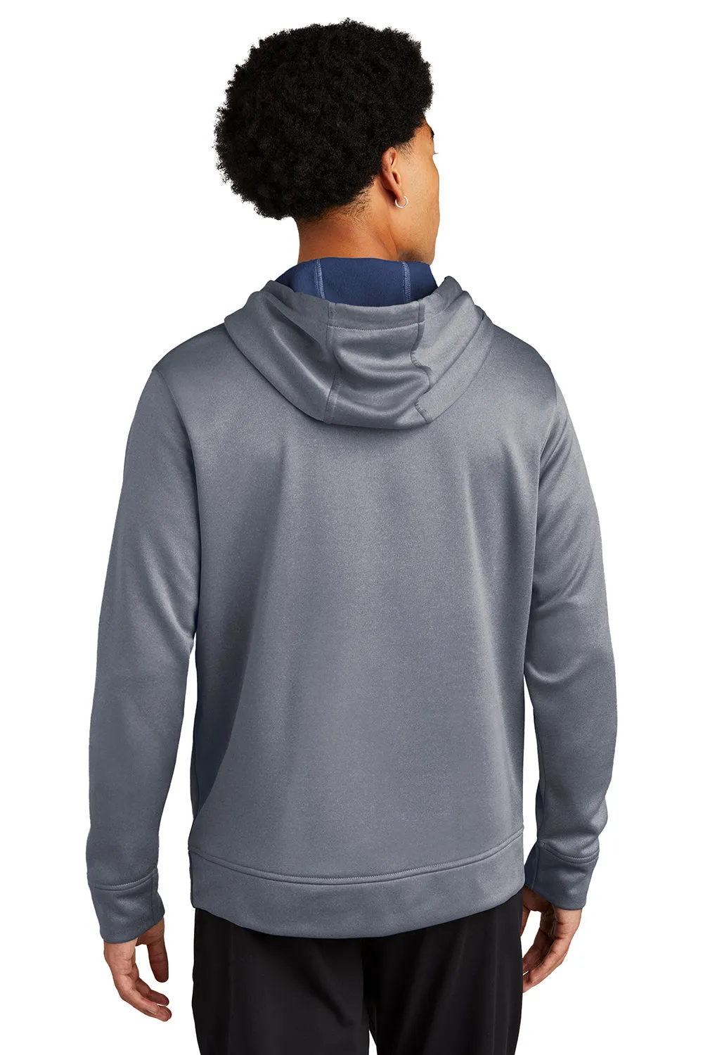 Sport-Tek Mens Heather Sport-Wick Moisture Wicking Fleece Hooded Sweatshirt Hoodie w/ Pouch Pocket - Heather True Navy Blue Clothing Sport-Tek