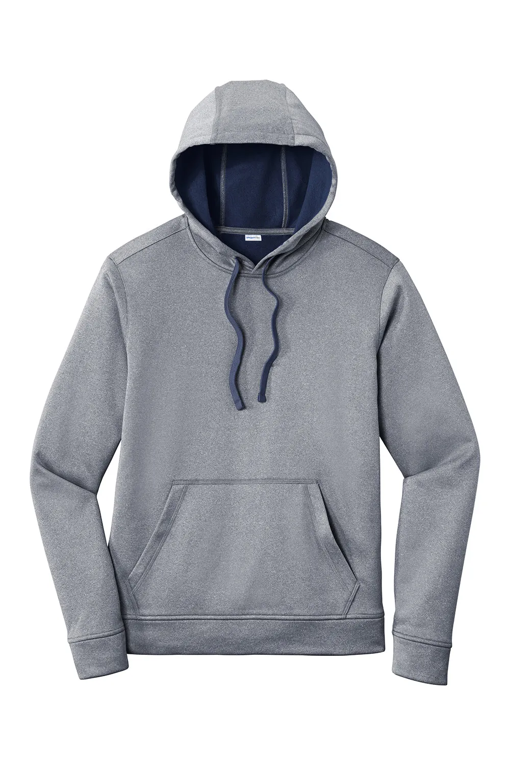 Sport-Tek Mens Heather Sport-Wick Moisture Wicking Fleece Hooded Sweatshirt Hoodie w/ Pouch Pocket - Heather True Navy Blue Clothing Sport-Tek