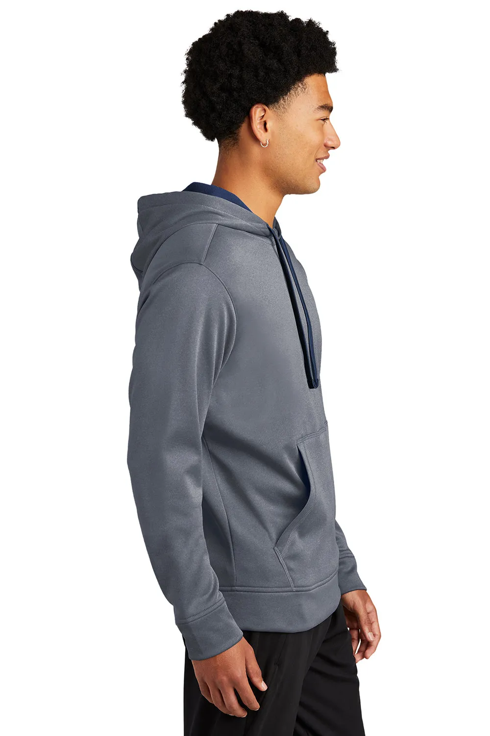 Sport-Tek Mens Heather Sport-Wick Moisture Wicking Fleece Hooded Sweatshirt Hoodie w/ Pouch Pocket - Heather True Navy Blue Clothing Sport-Tek