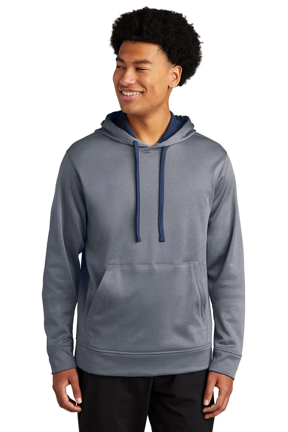 Sport-Tek Mens Heather Sport-Wick Moisture Wicking Fleece Hooded Sweatshirt Hoodie w/ Pouch Pocket - Heather True Navy Blue Clothing Sport-Tek