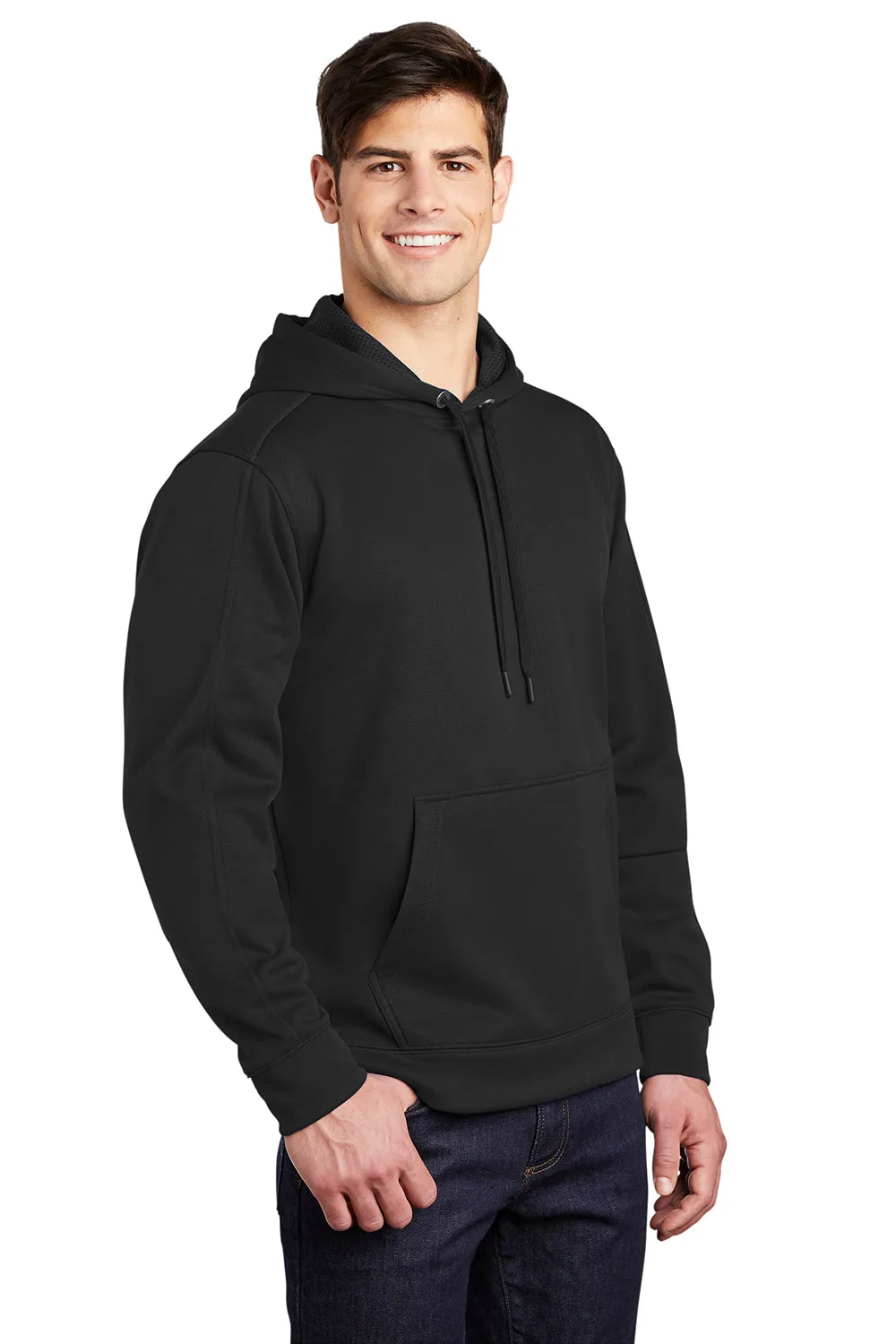 Sport-Tek Mens Repel Moisture Wicking Hooded Sweatshirt Hoodie w/ Pouch Pocket - Black