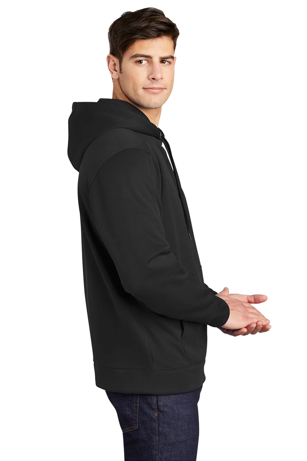 Sport-Tek Mens Repel Moisture Wicking Hooded Sweatshirt Hoodie w/ Pouch Pocket - Black