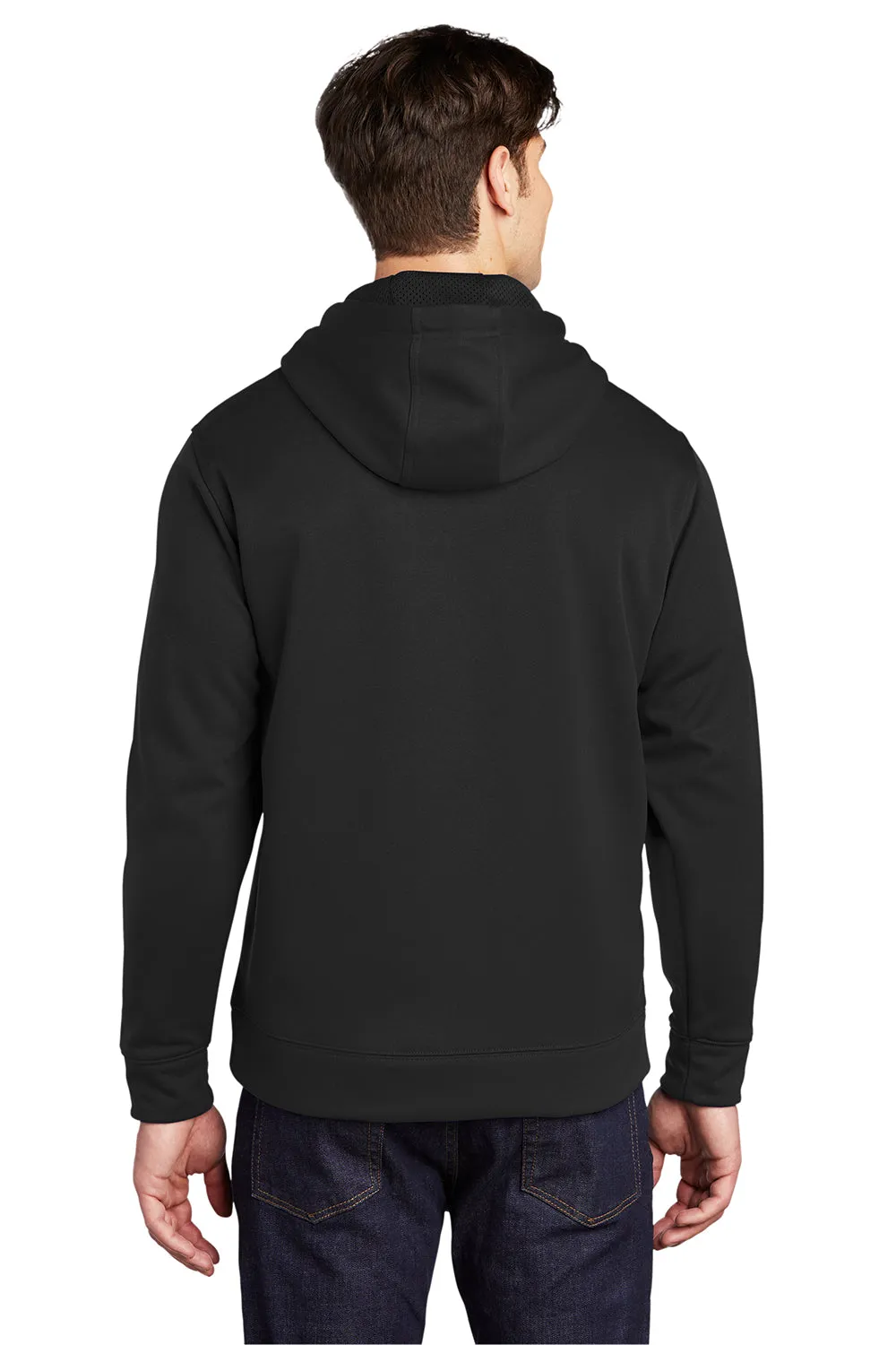 Sport-Tek Mens Repel Moisture Wicking Hooded Sweatshirt Hoodie w/ Pouch Pocket - Black