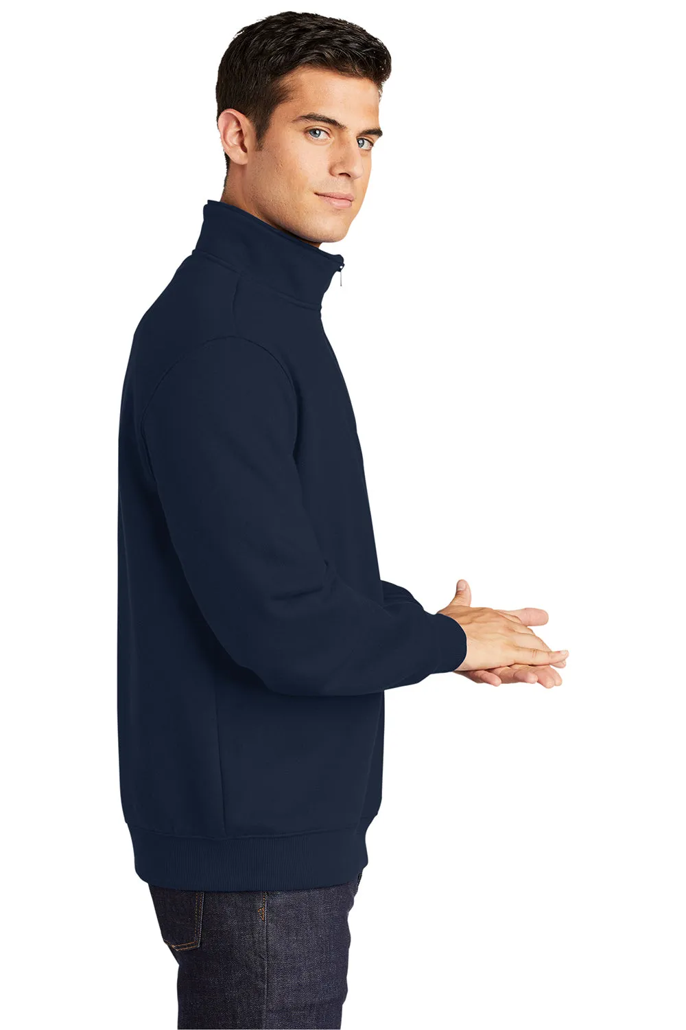 Sport-Tek Mens Shrink Resistant Fleece 1/4 Zip Sweatshirt - True Navy Blue