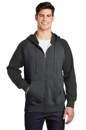 Sport-Tek Mens Shrink Resistant Fleece Full Zip Hooded Sweatshirt Hoodie w/ Pockets - Heather Graphite Grey/Black - Closeout Clothing Sport-Tek