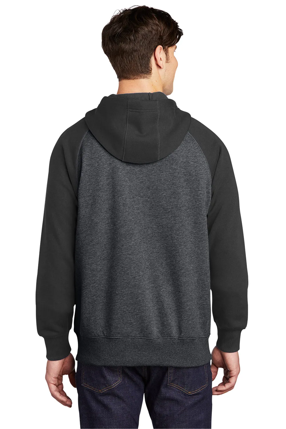 Sport-Tek Mens Shrink Resistant Fleece Full Zip Hooded Sweatshirt Hoodie w/ Pockets - Heather Graphite Grey/Black - Closeout Clothing Sport-Tek