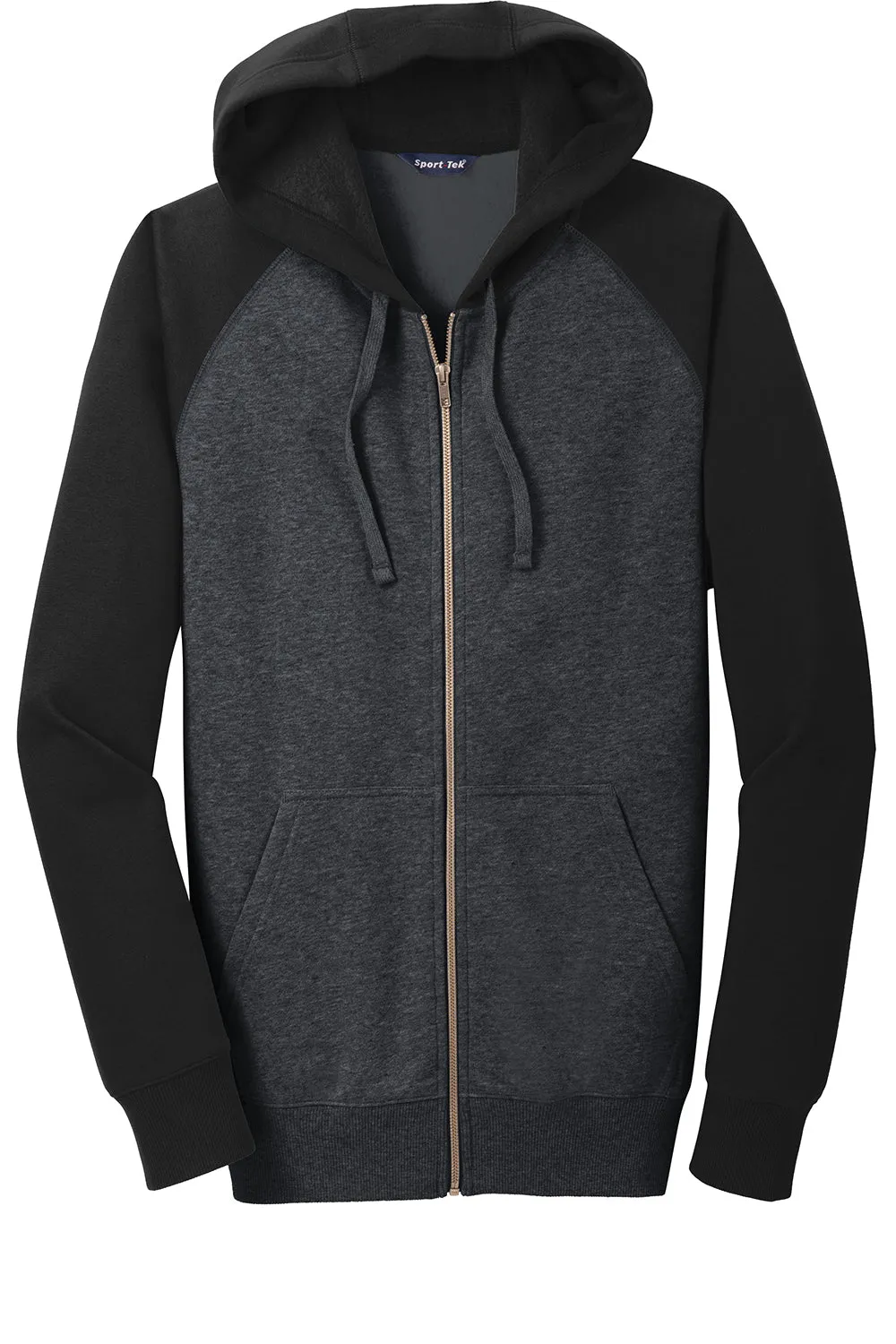 Sport-Tek Mens Shrink Resistant Fleece Full Zip Hooded Sweatshirt Hoodie w/ Pockets - Heather Graphite Grey/Black - Closeout Clothing Sport-Tek