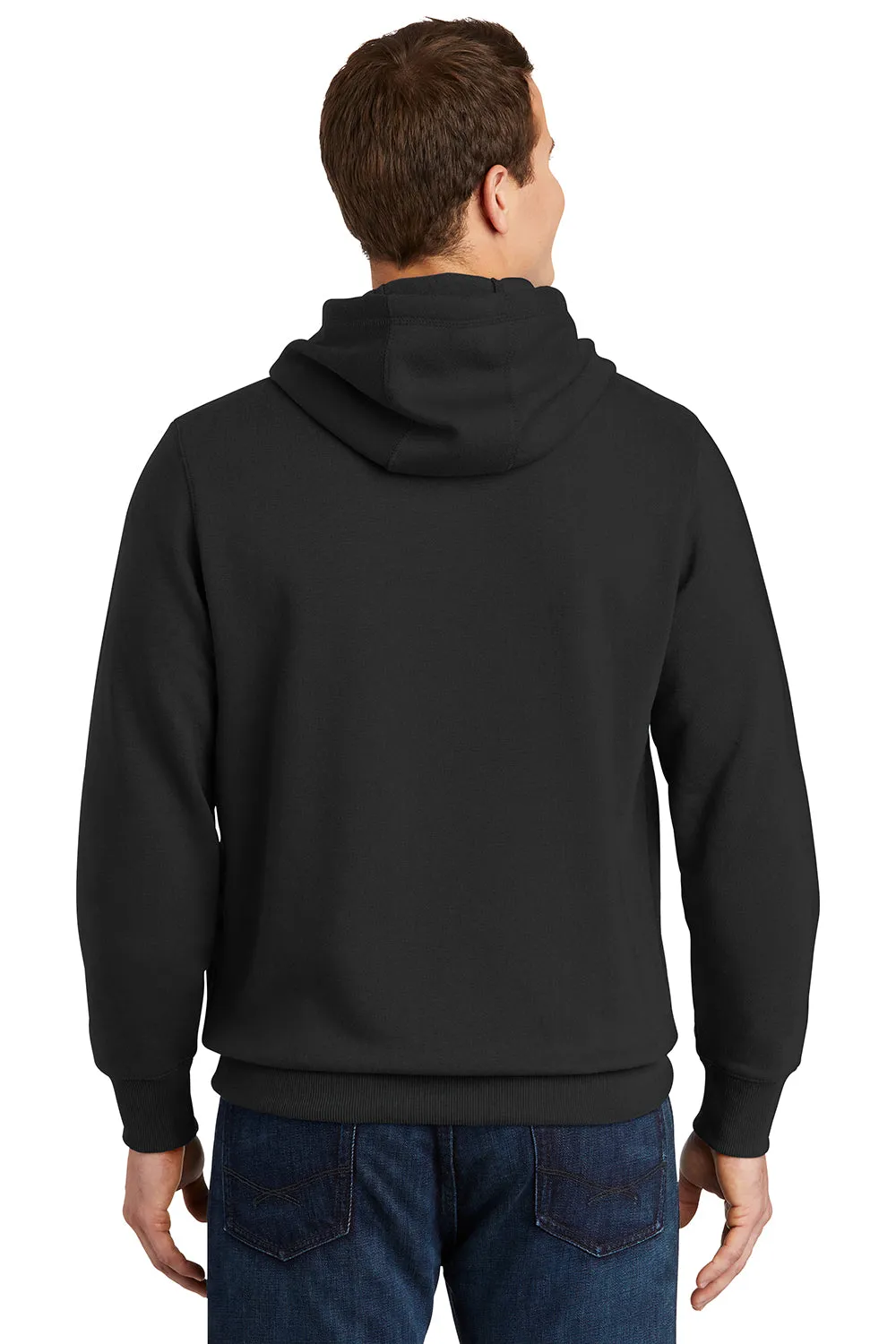 Sport-Tek Mens Shrink Resistant Fleece Hooded Sweatshirt Hoodie w/ Pouch Pocket - Black