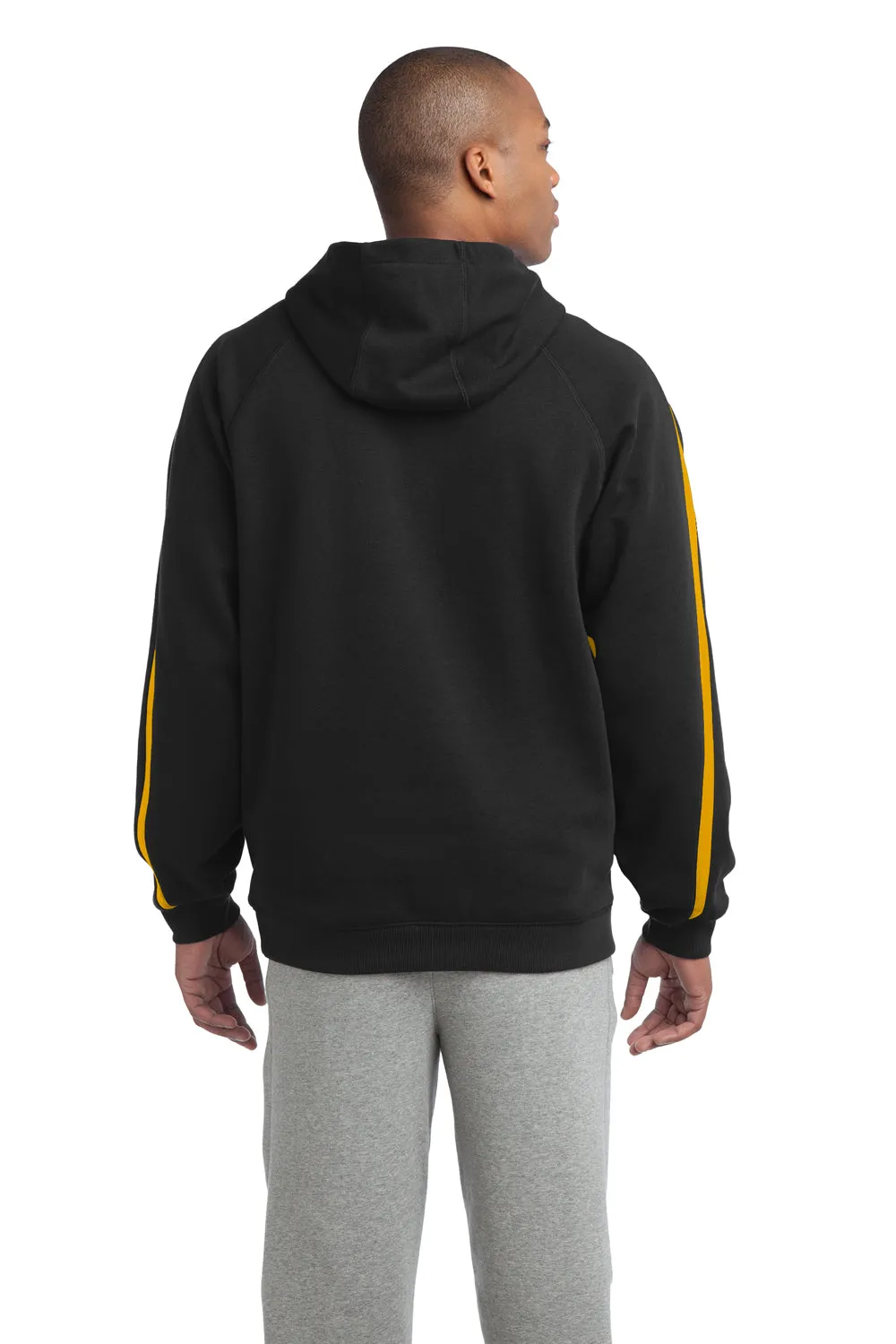 Sport-Tek Mens Shrink Resistant Fleece Hooded Sweatshirt Hoodie w/ Pouch Pocket - Black/Gold - Closeout Clothing Sport-Tek