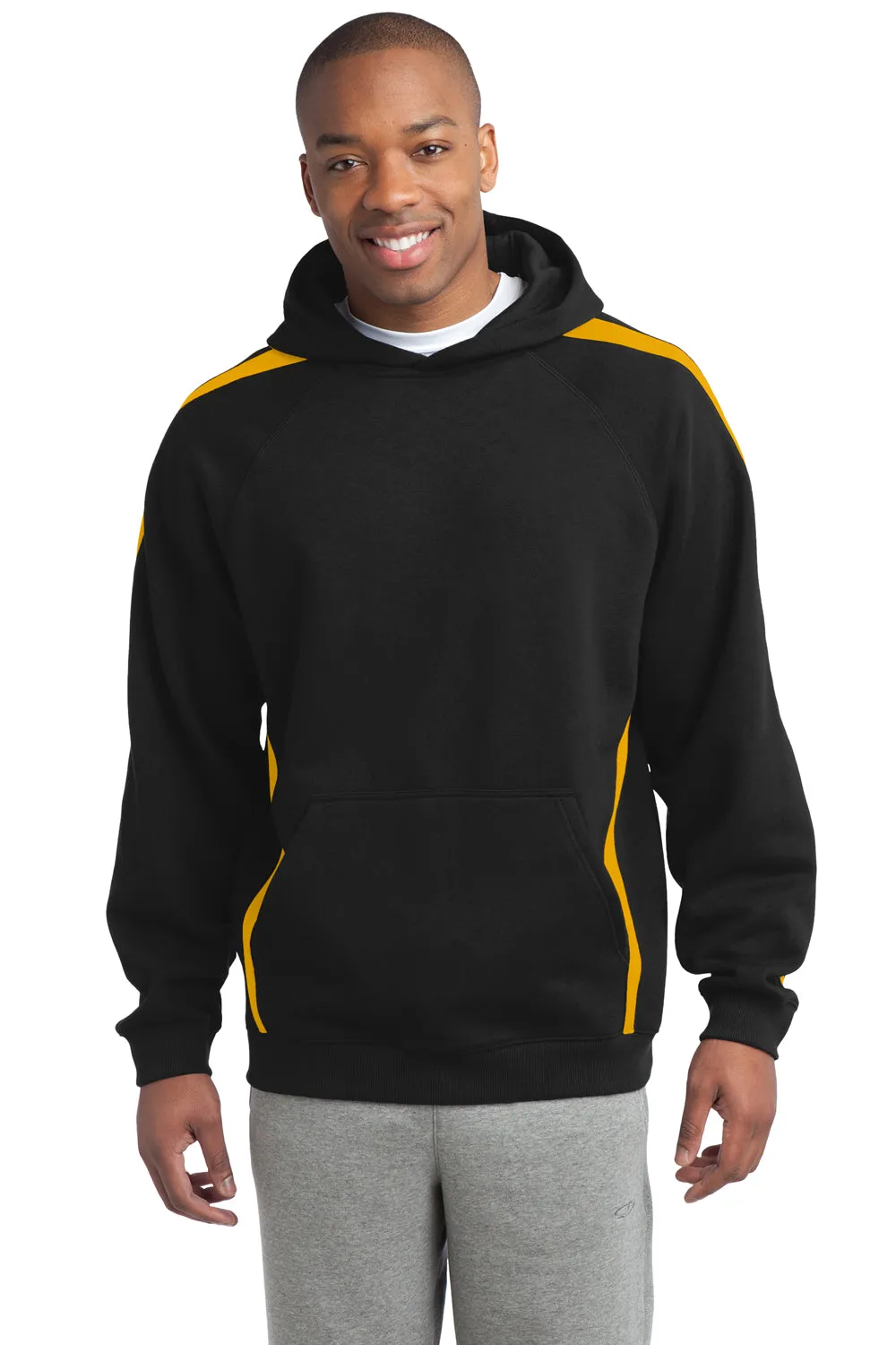 Sport-Tek Mens Shrink Resistant Fleece Hooded Sweatshirt Hoodie w/ Pouch Pocket - Black/Gold - Closeout Clothing Sport-Tek