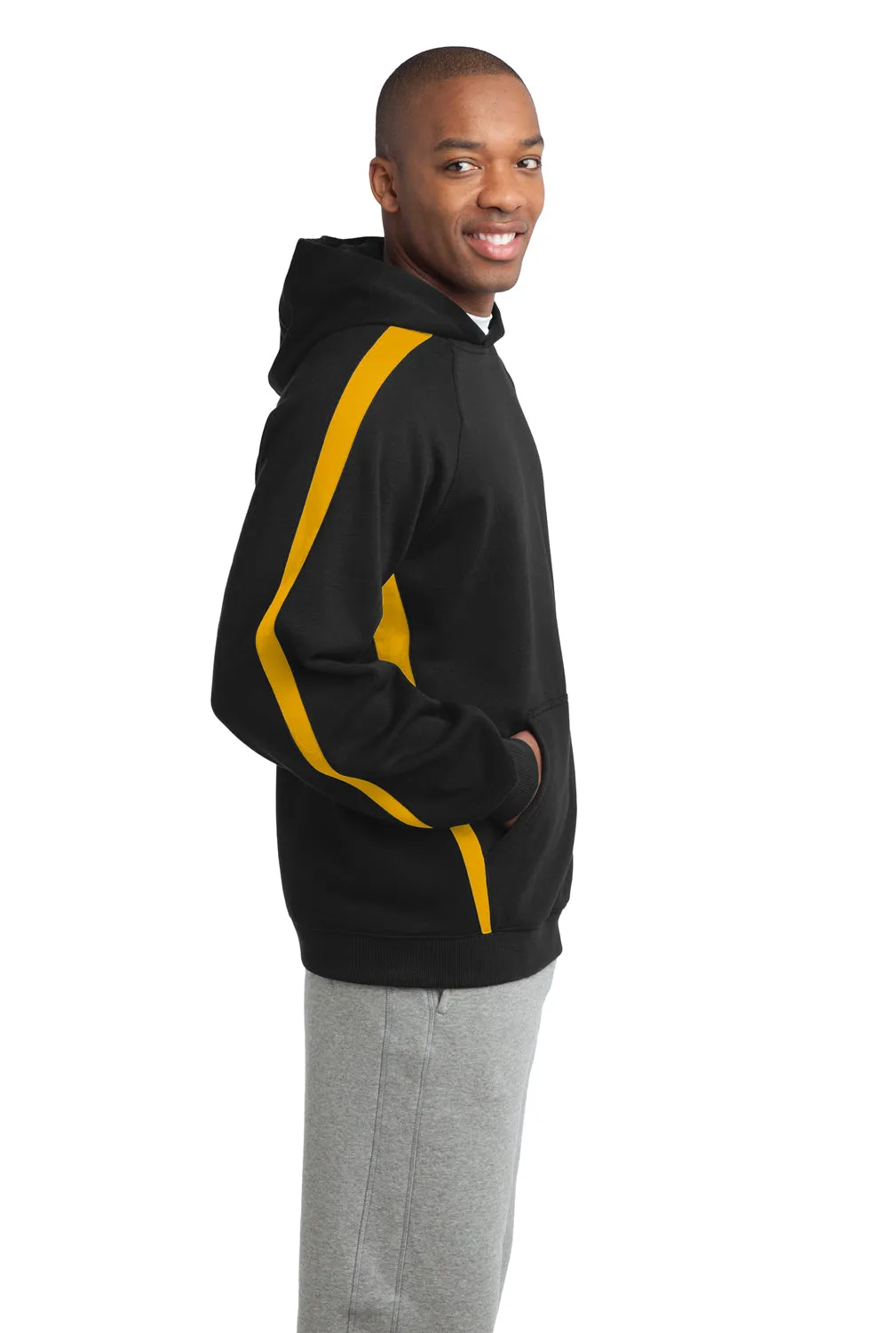 Sport-Tek Mens Shrink Resistant Fleece Hooded Sweatshirt Hoodie w/ Pouch Pocket - Black/Gold - Closeout Clothing Sport-Tek