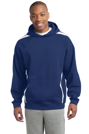 Sport-Tek Mens Shrink Resistant Fleece Hooded Sweatshirt Hoodie w/ Pouch Pocket - True Royal Blue/White - Closeout Clothing Sport-Tek