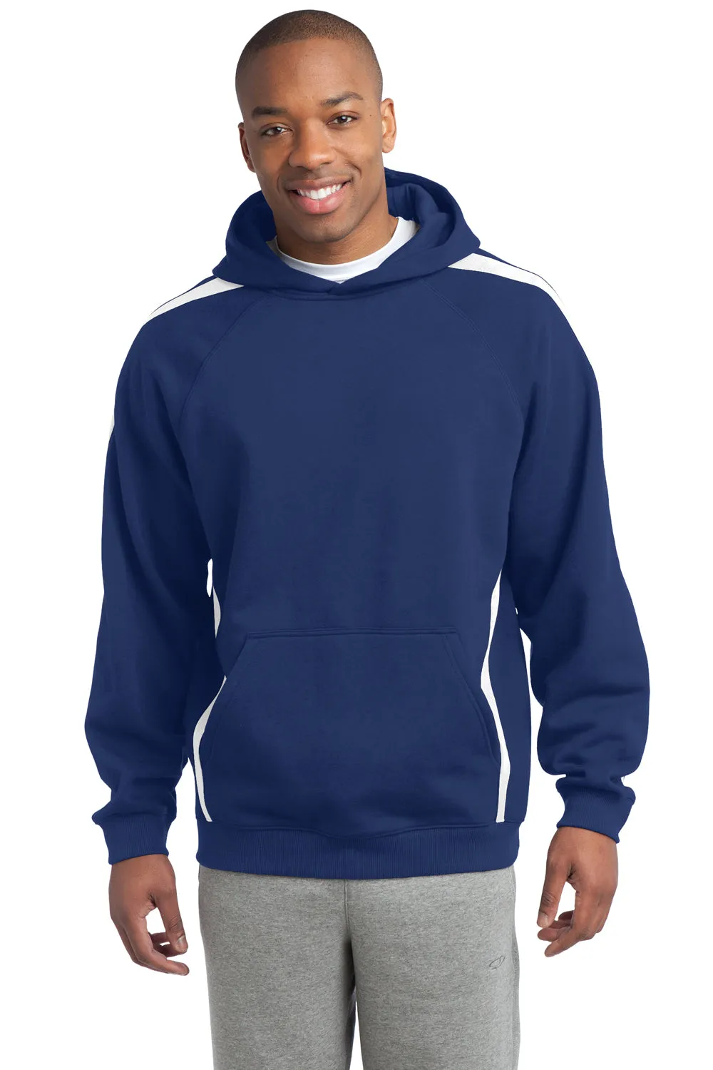 Sport-Tek Mens Shrink Resistant Fleece Hooded Sweatshirt Hoodie w/ Pouch Pocket - True Royal Blue/White - Closeout Clothing Sport-Tek