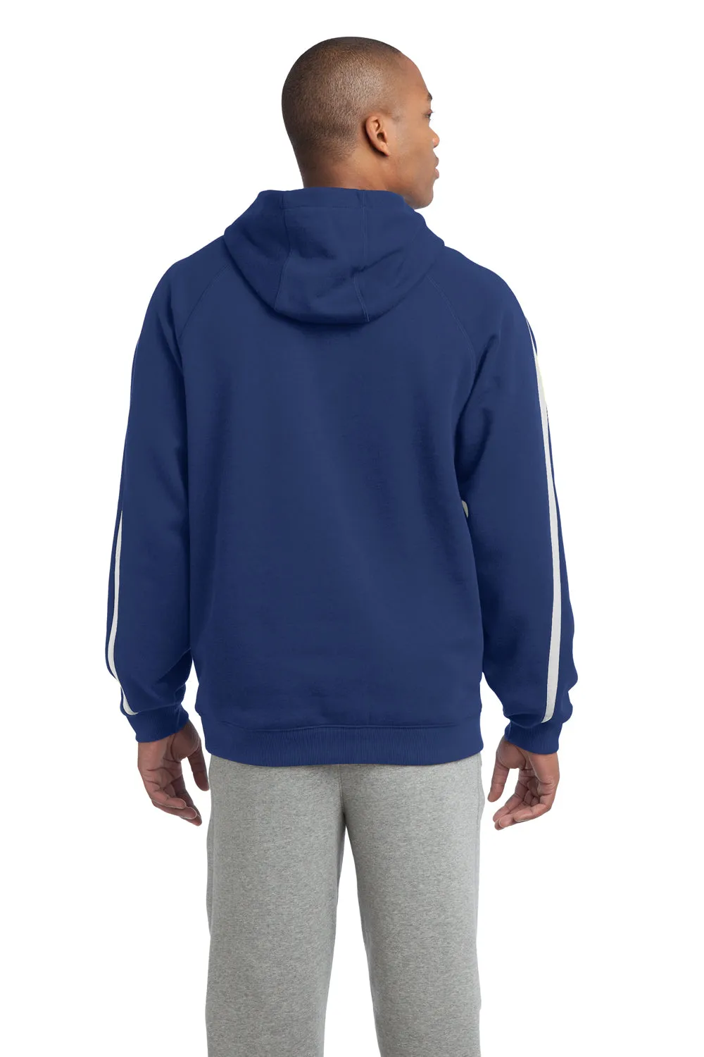 Sport-Tek Mens Shrink Resistant Fleece Hooded Sweatshirt Hoodie w/ Pouch Pocket - True Royal Blue/White - Closeout Clothing Sport-Tek