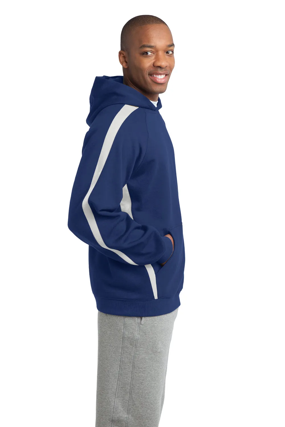 Sport-Tek Mens Shrink Resistant Fleece Hooded Sweatshirt Hoodie w/ Pouch Pocket - True Royal Blue/White - Closeout Clothing Sport-Tek